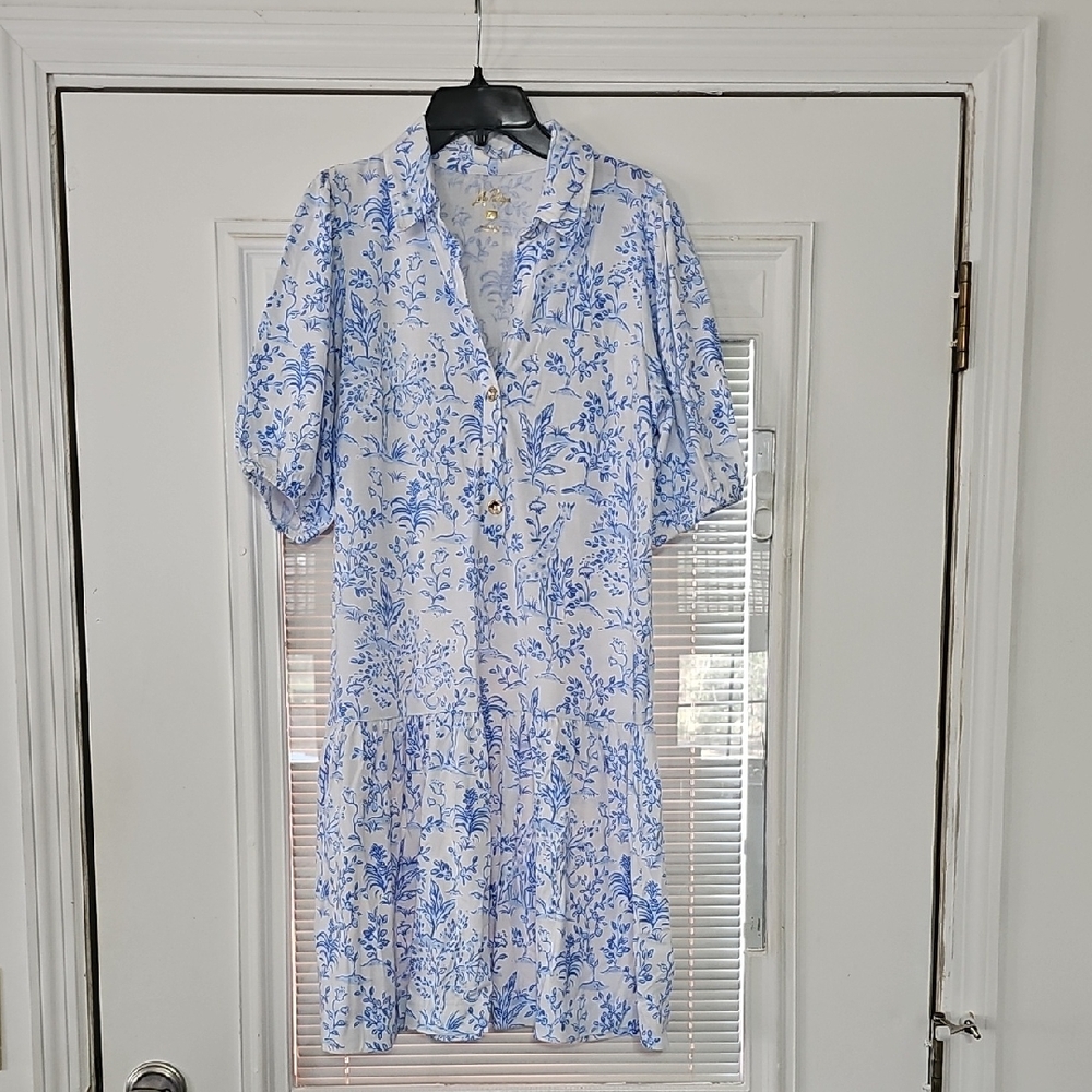 Lilly Pulitzer White Mini Dress with Light Blue Floral Print